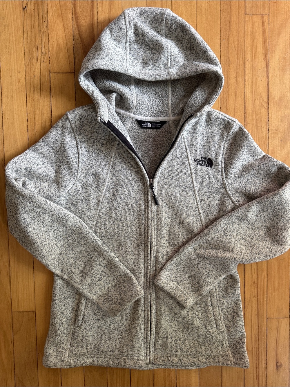 The North Face Heather Light Gray Zip-Up Hooded Fleece Size Medium
